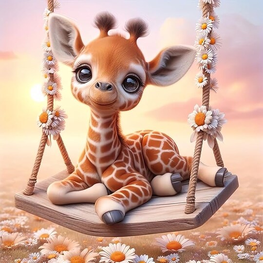 Fall Giraffe Swing 5D Diamond Painting Kit for Adults & Beginners – Full Round Drill Autumn Gem Art DIY Wall Decor 14x14 Inch Crystal Craft Set